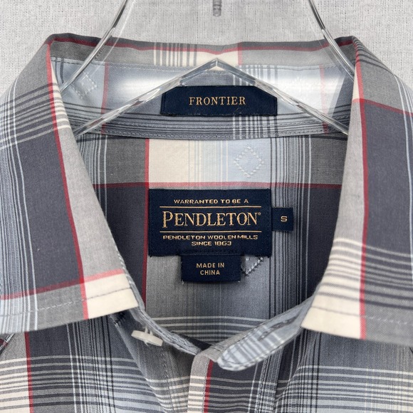 PENDLETON Shirt Mens Small Gray Plaid Frontier Western Pearl Snap Long Sleeve - Picture 9 of 12